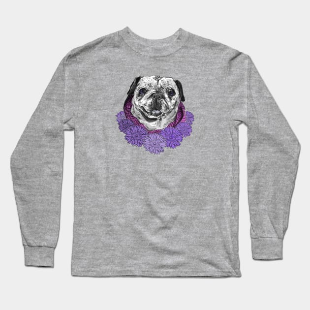 Purple Pug Bouquet Long Sleeve T-Shirt by cheeseblarg